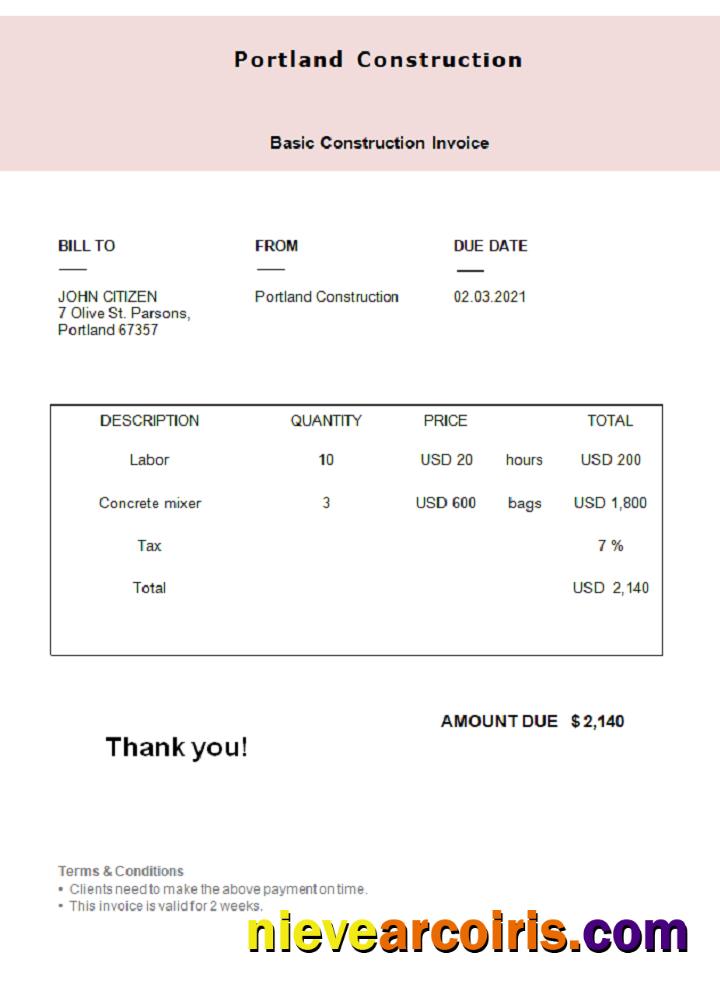 USA Portland Construction invoice